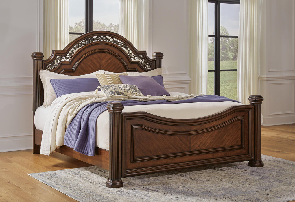 Lavinton Queen Poster Bed with Mirrored Dresser and Nightstand