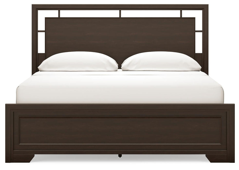 Covetown California King Panel Bed, Dresser, Mirror, Chest and Nightstand