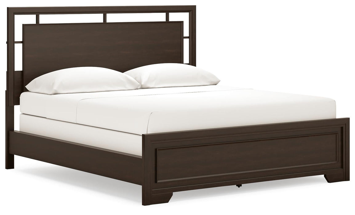 Covetown California King Panel Bed, Dresser, Mirror, Chest and Nightstand