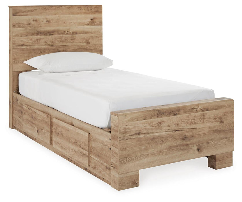 Hyanna Twin Panel Bed with 1 Side Storage, Dresser, Mirror and Nightstand