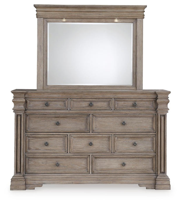 Blairhurst California King Panel Bed with Mirrored Dresser and Nightstand
