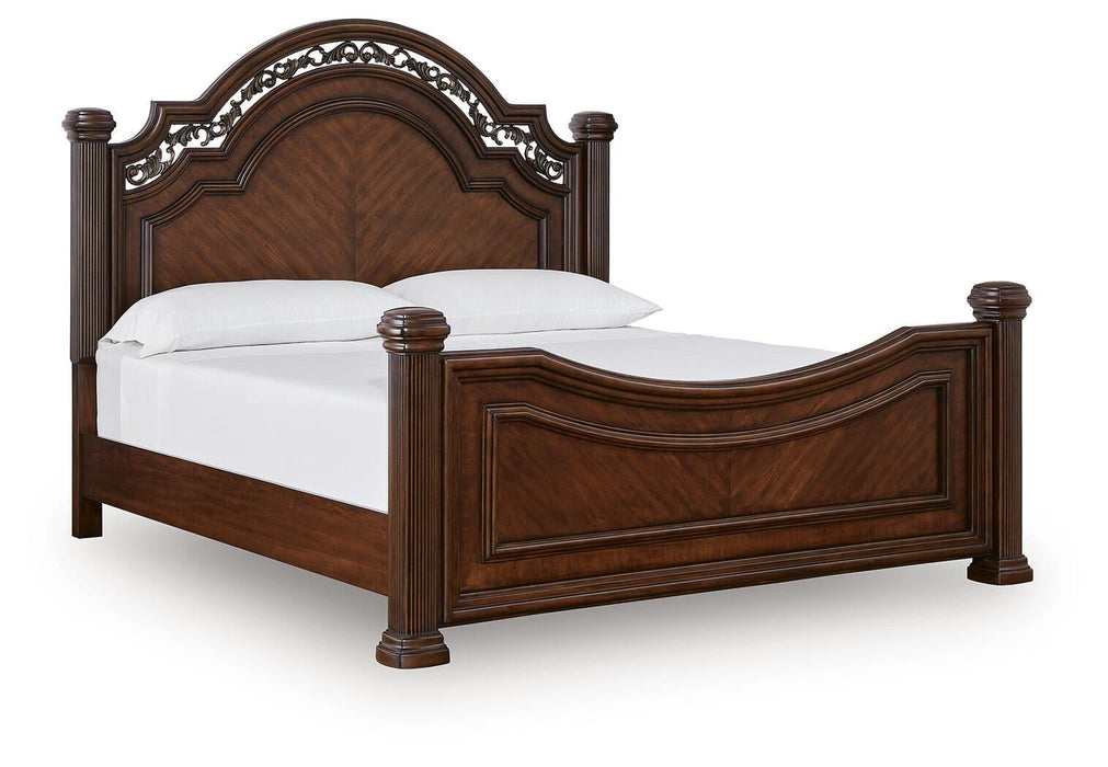 Lavinton California King Poster Bed with Mirrored Dresser and Nightstand