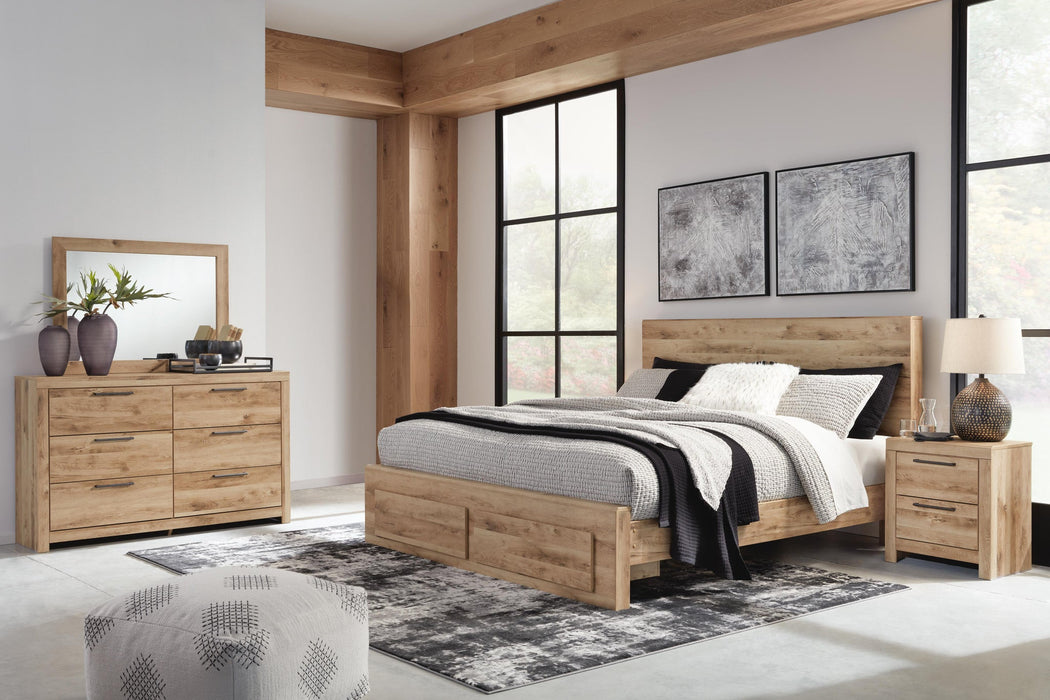 Hyanna King Panel Storage Bed, Dresser, Mirror and Nightstand