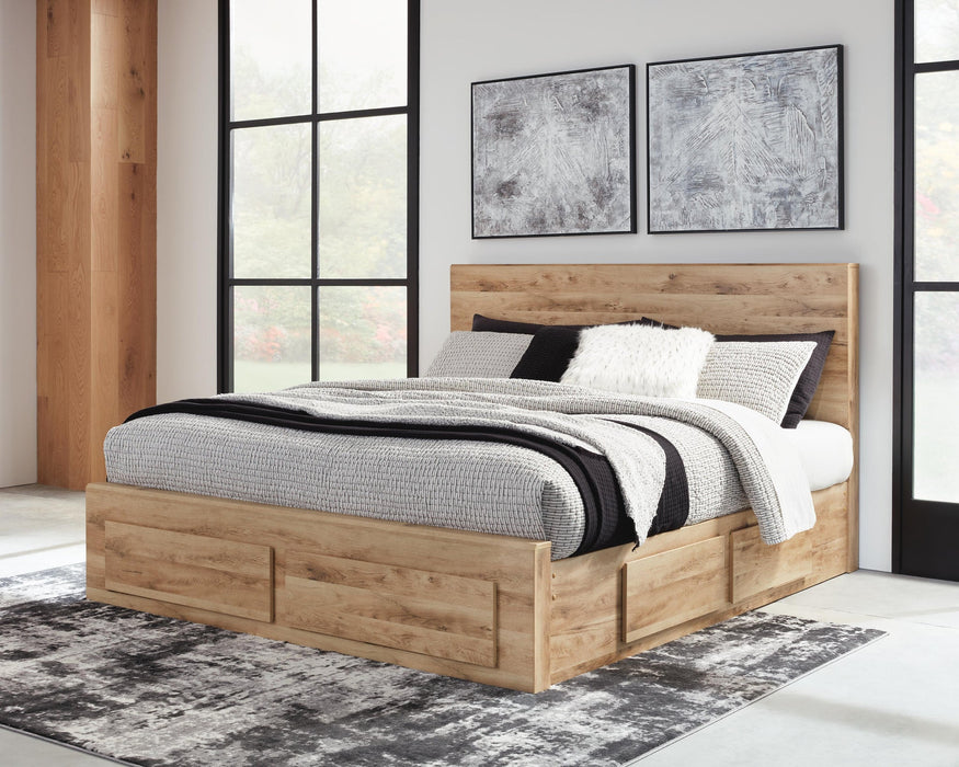 Hyanna King Panel Storage Bed with 2 Under Bed Storage Drawers, Dresser, Mirror, Chest and Nightstand