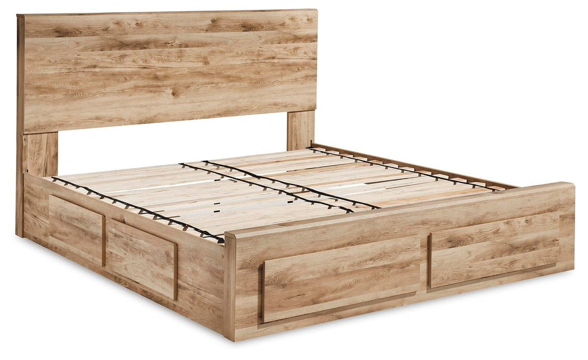 Hyanna King Panel Storage Bed with 1 Under Bed Storage Drawer, Dresser, Mirror and Nightstand