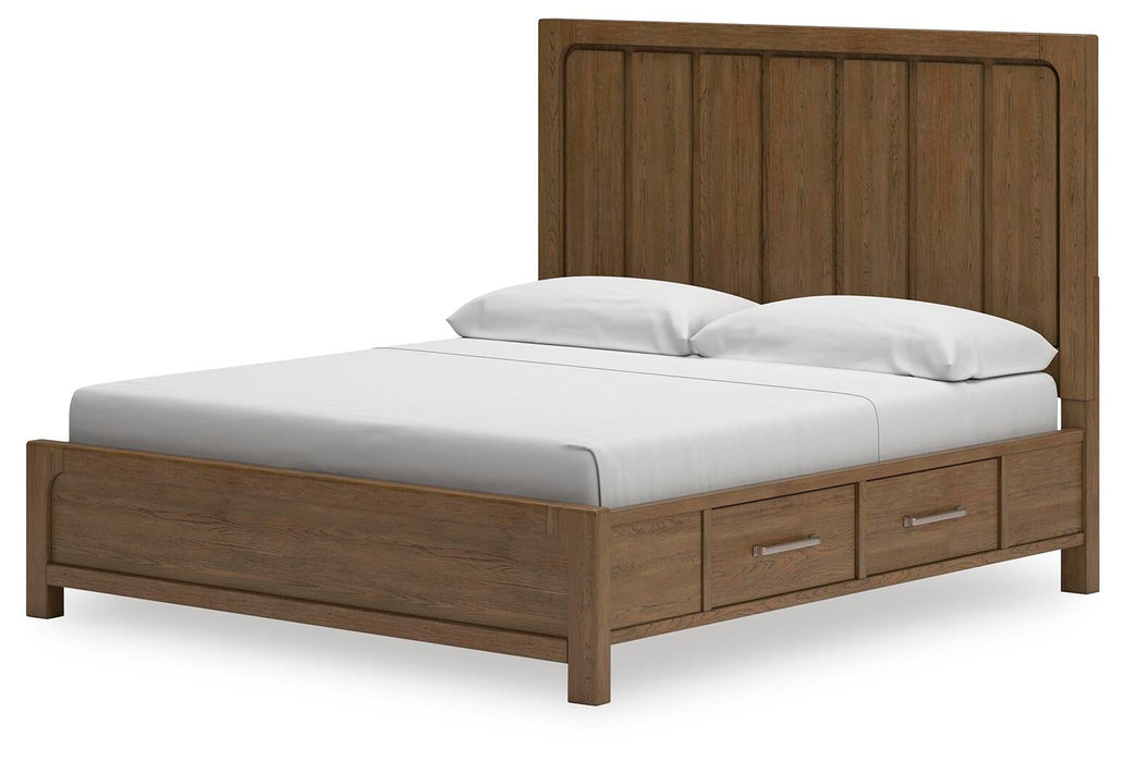 Cabalynn California King Panel Bed with Storage with Mirrored Dresser, Chest and Nightstand