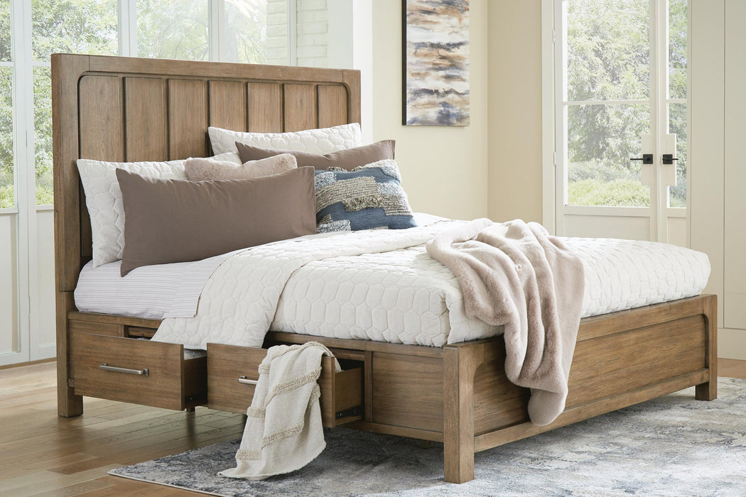Cabalynn California King Panel Bed with Storage with Mirrored Dresser