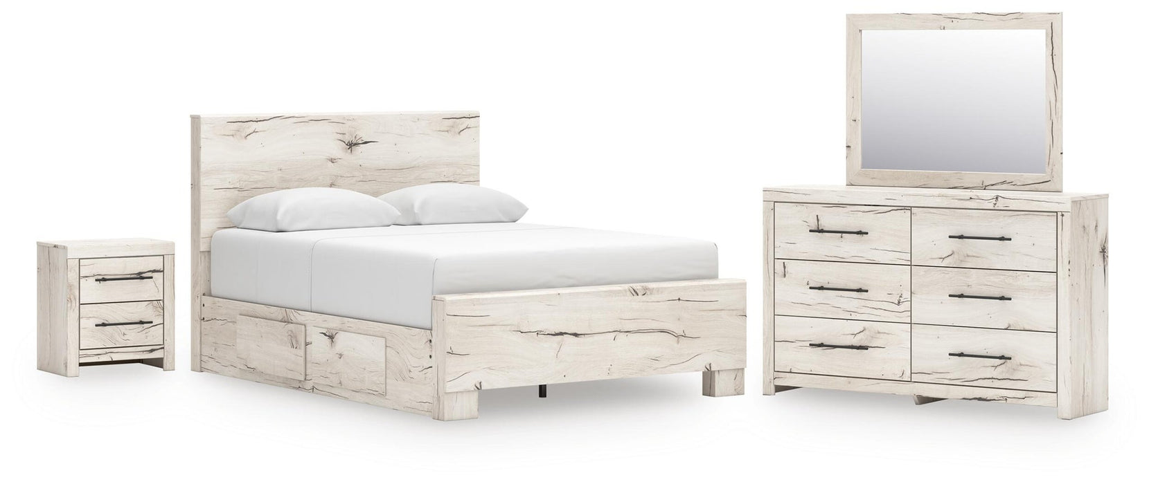 Lawroy Queen Panel Bed with Storage, Dresser, Mirror and Nightstand