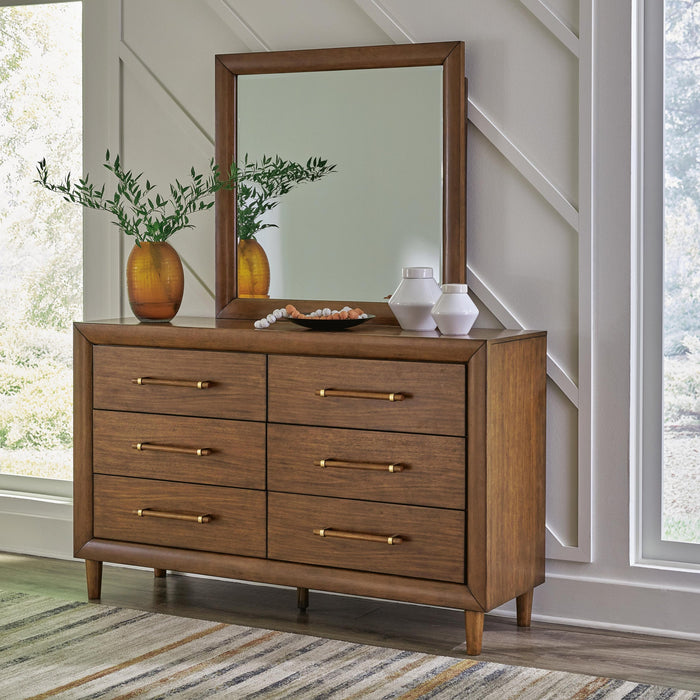 Lyncott Queen Upholstered Bed with Mirrored Dresser