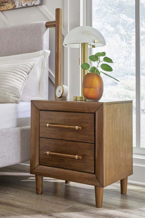 Lyncott Queen Upholstered Bed with Mirrored Dresser and Nightstand