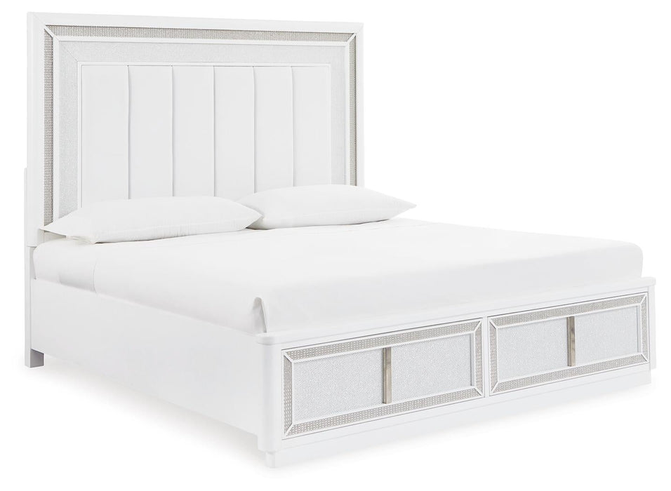 Chalanna Queen Upholstered Storage Bed with Mirrored Dresser