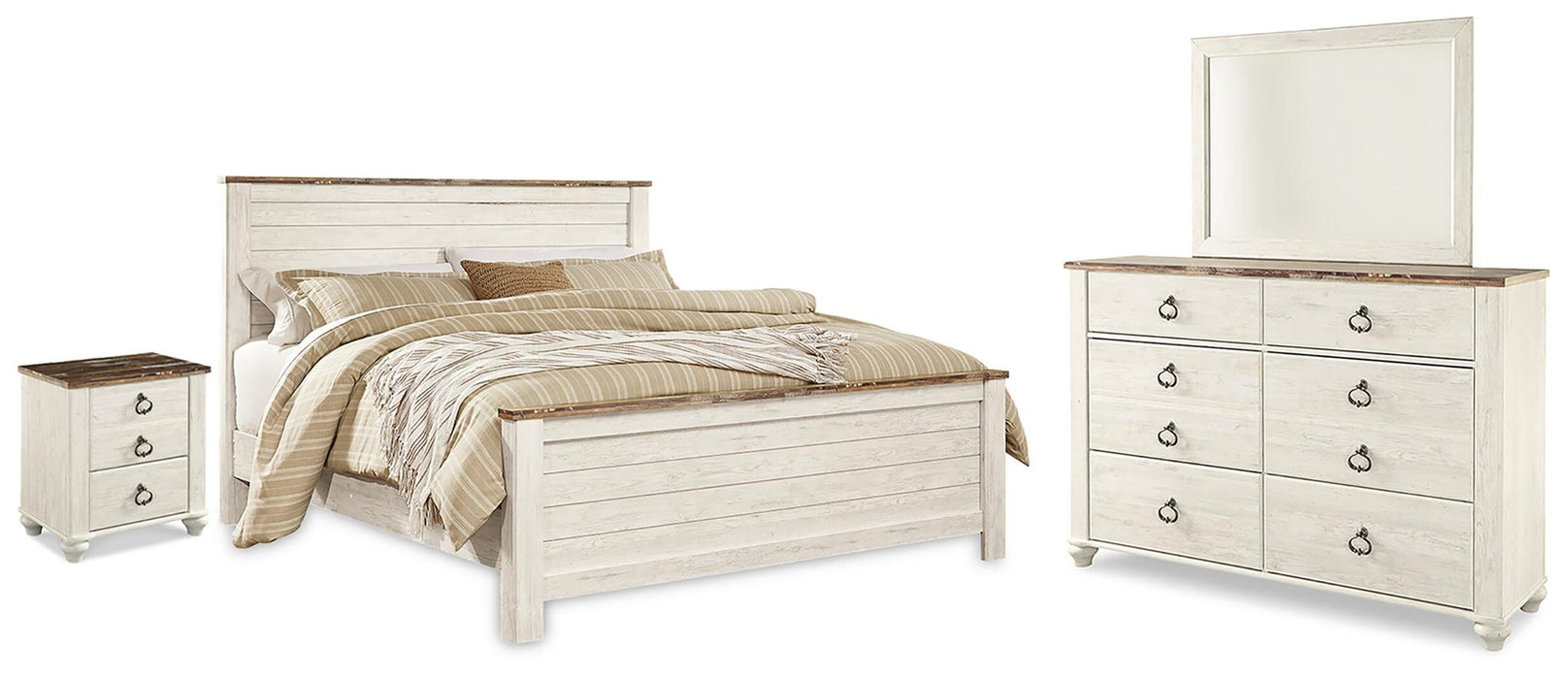 Willowton King Panel Bed with Mirrored Dresser and Nightstand