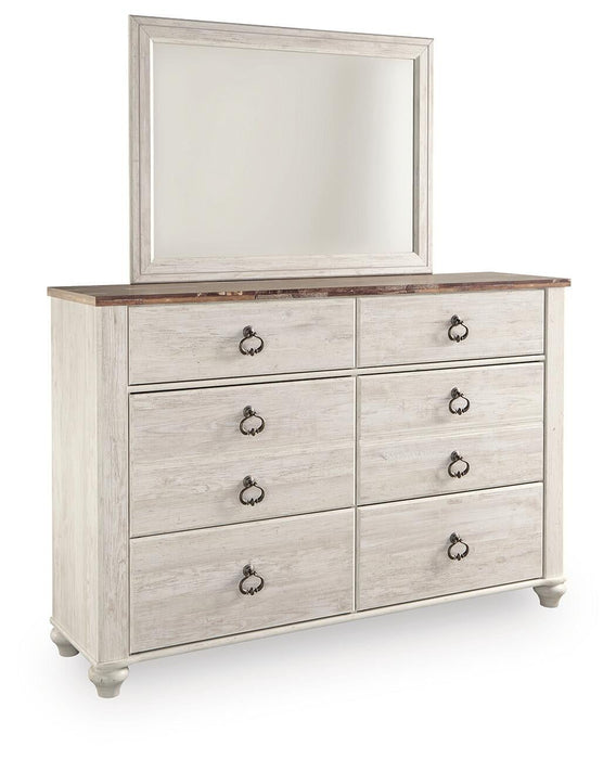 Willowton Queen Panel Bed with Mirrored Dresser and Nightstand