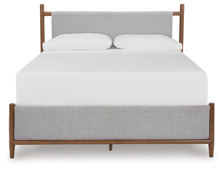 Lyncott California King Upholstered Bed with Mirrored Dresser