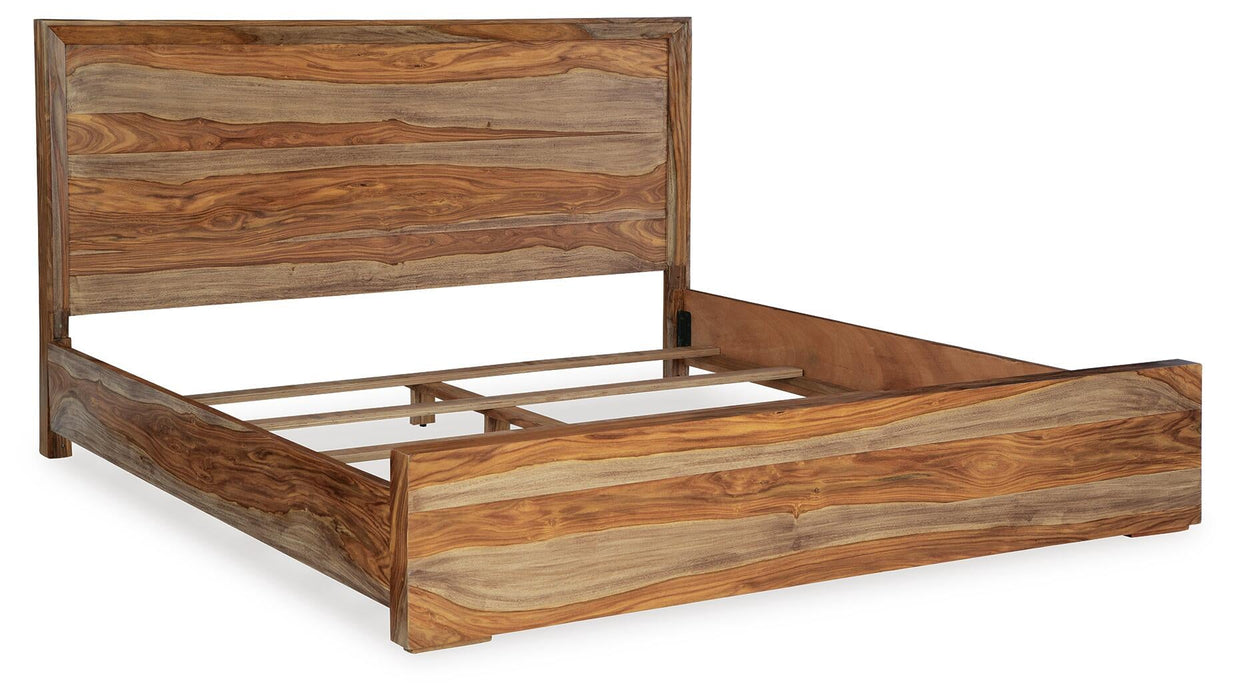 Dressonni California King Panel Bed with Mirrored Dresser
