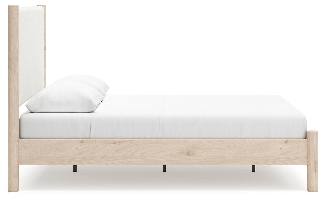 Cadmori Queen Upholstered Panel Bed with Mirrored Dresser