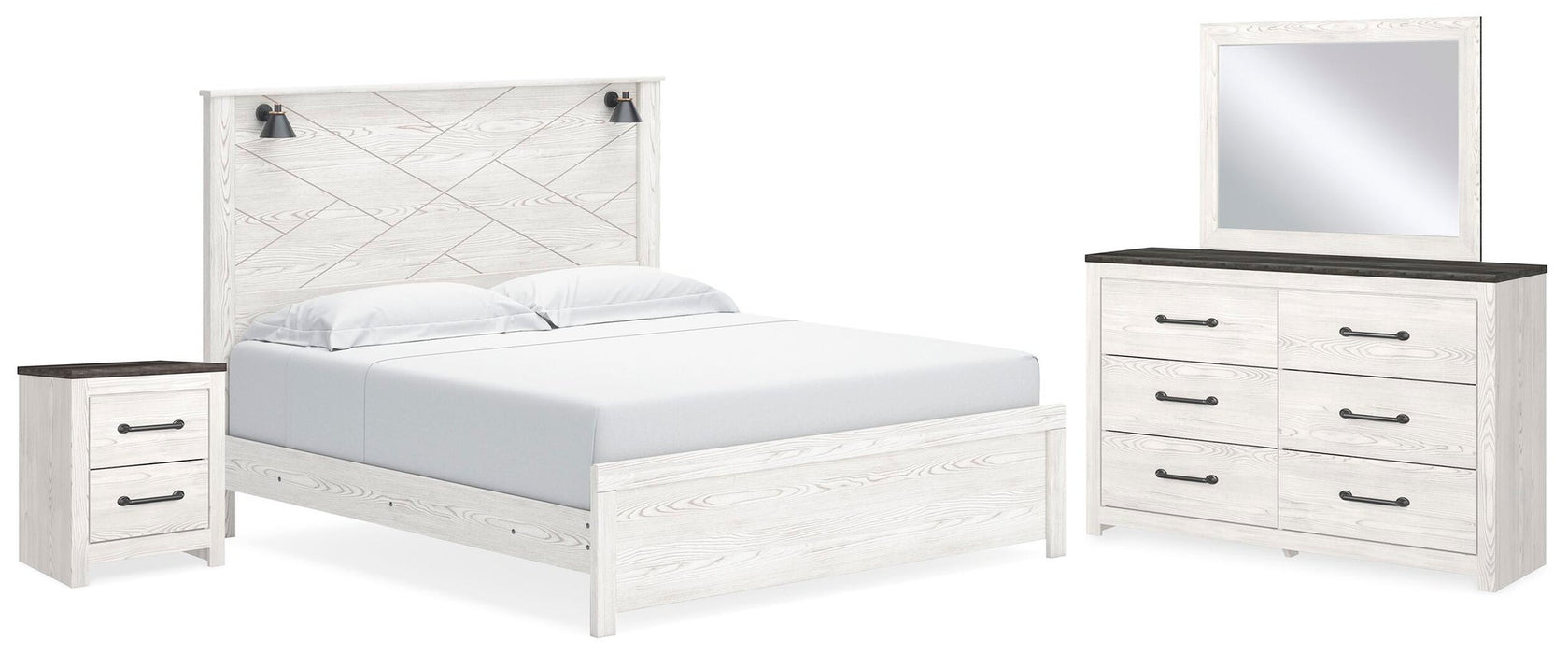 Gerridan King Panel Bed with Mirrored Dresser and Nightstand