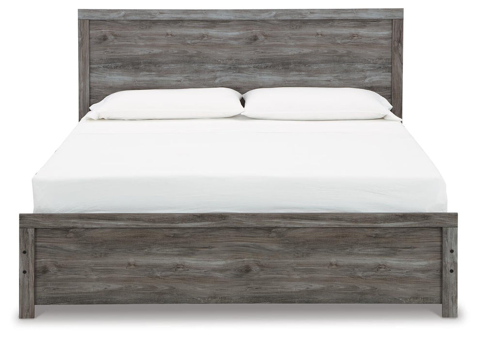 Bronyan King Panel Bed with Mirrored Dresser and Nightstand