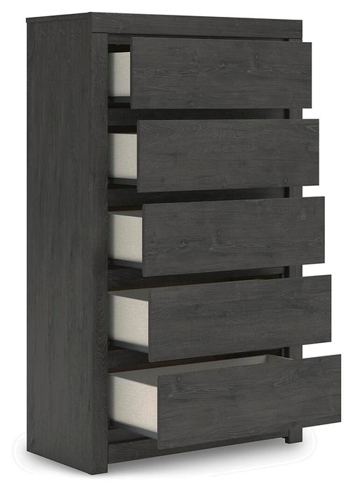 Parlayon Queen Panel Storage Bed, Dresser, Mirror, Chest and Nightstand