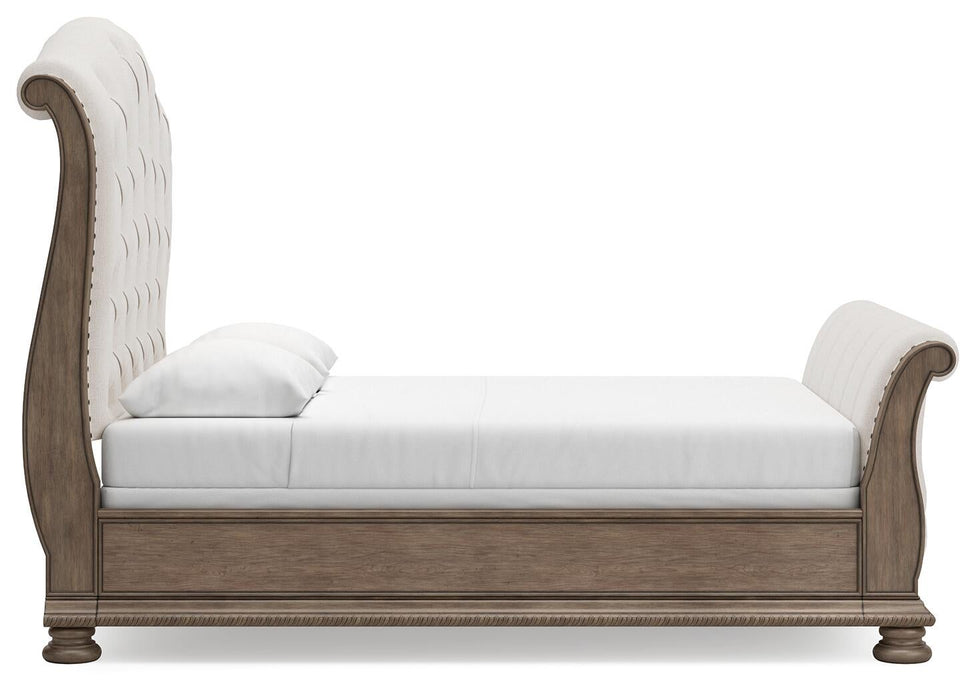 Ardenfield Queen Upholstered Sleigh Bed, Dresser and Mirror