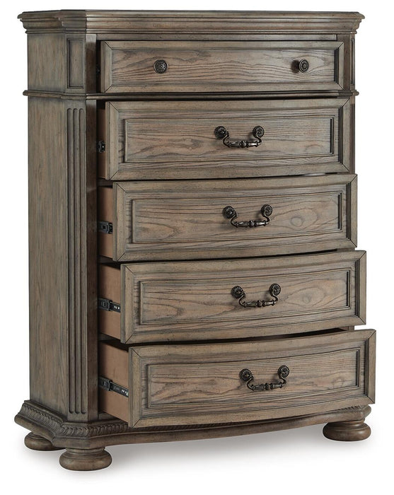 Ardenfield Queen Upholstered Sleigh Bed, Dresser, Mirror, Chest and Nightstand