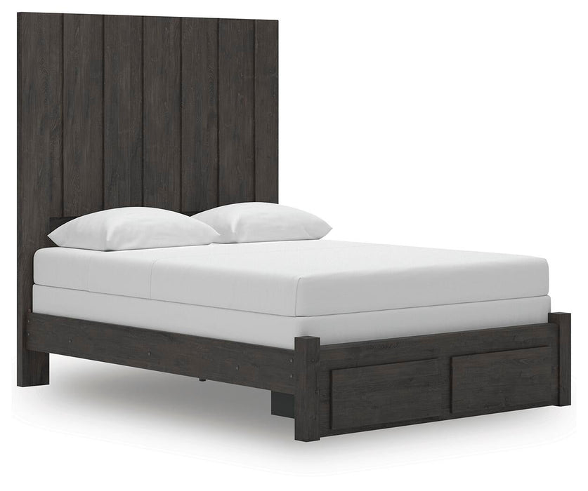 Parlayon Queen Panel Storage Bed, Dresser, Mirror and Nightstand