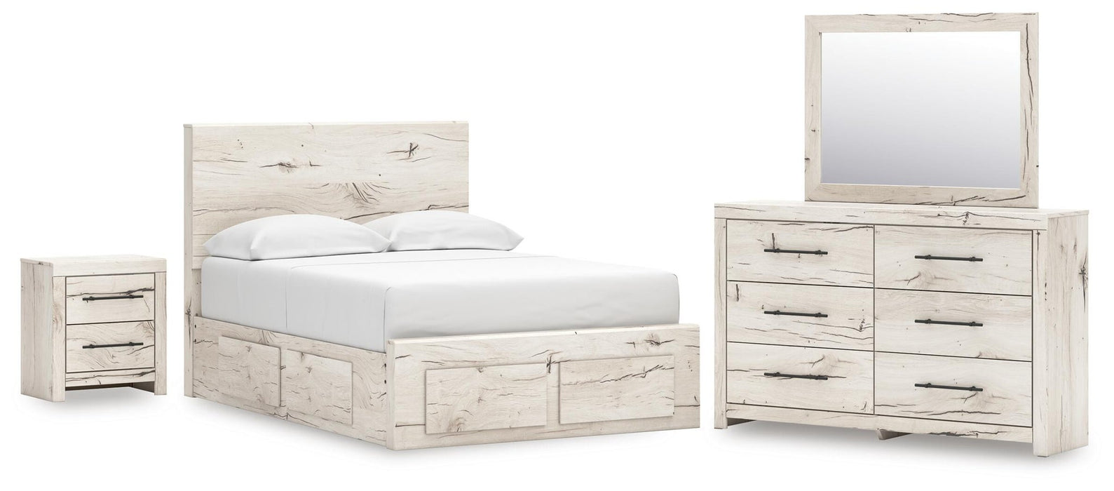 Lawroy Full Panel Storage Bed, Dresser, Mirror and Nightstand