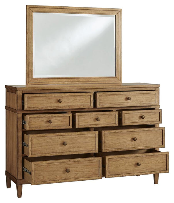 Sharlance King Upholstered Panel Bed, Dresser and Mirror