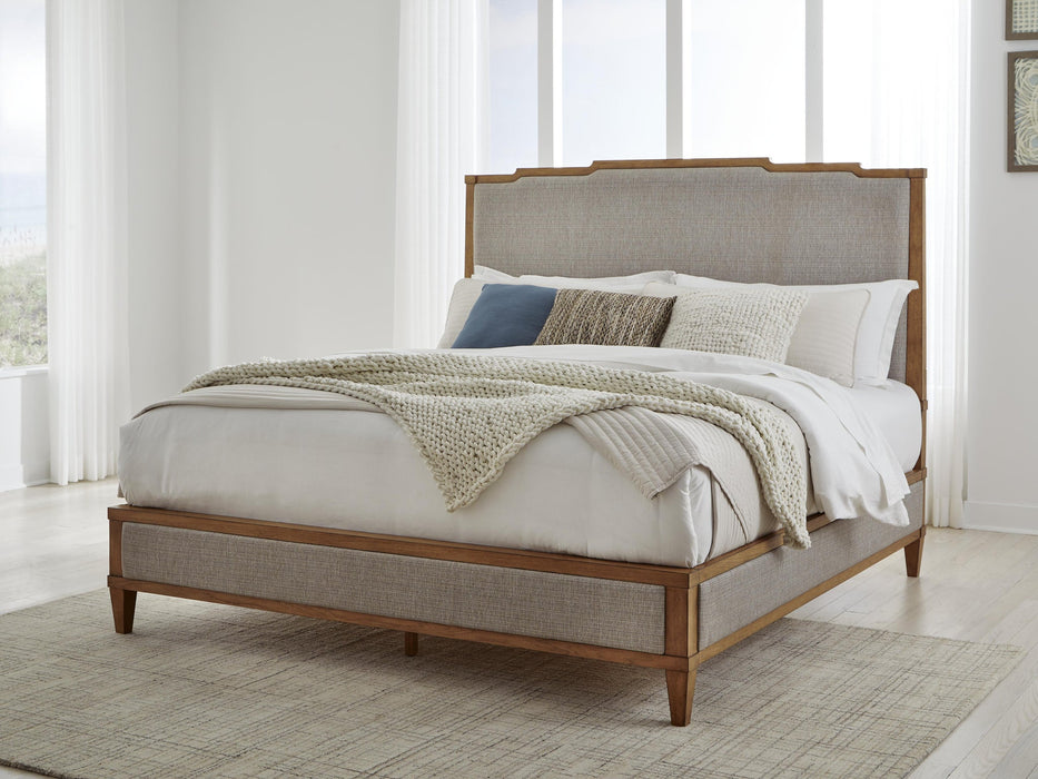 Sharlance King Upholstered Panel Bed, Dresser and Mirror