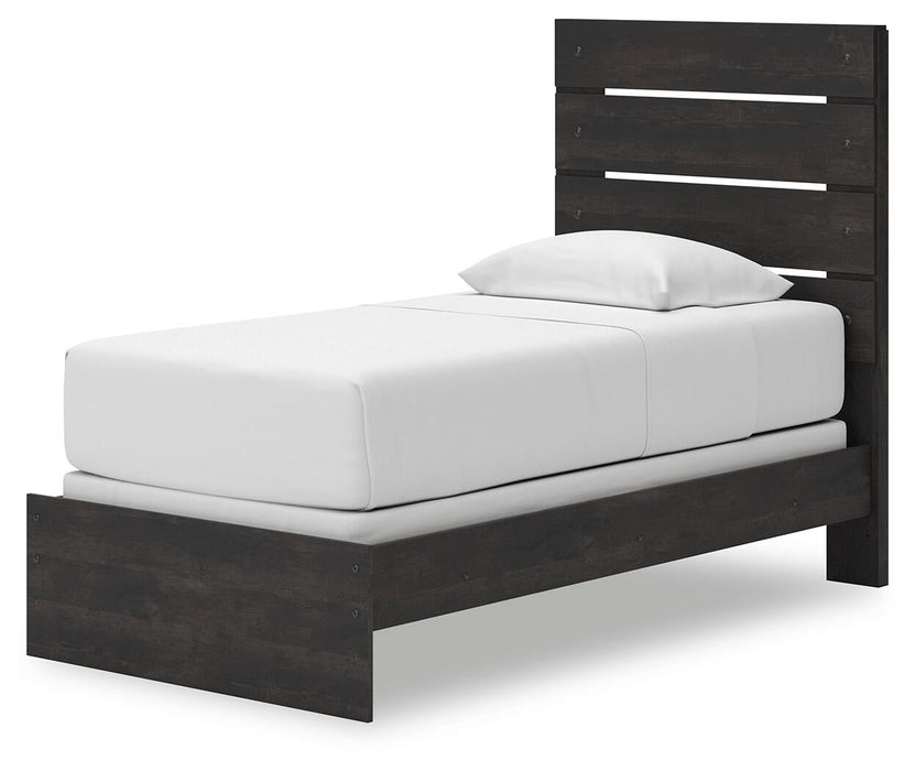 Delmorta Twin Panel Bed, Dresser, Mirror, Chest and Nightstand