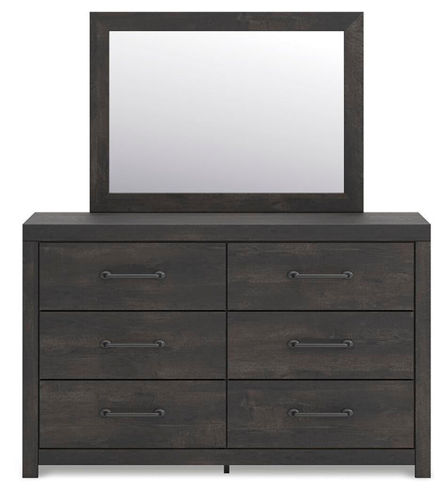Delmorta Full Panel Bed, Dresser, Mirror, Chest and Nightstand