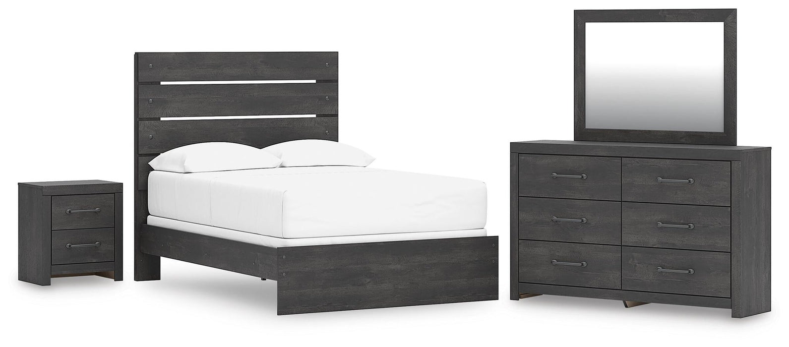 Delmorta Full Panel Bed, Dresser, Mirror and Nightstand