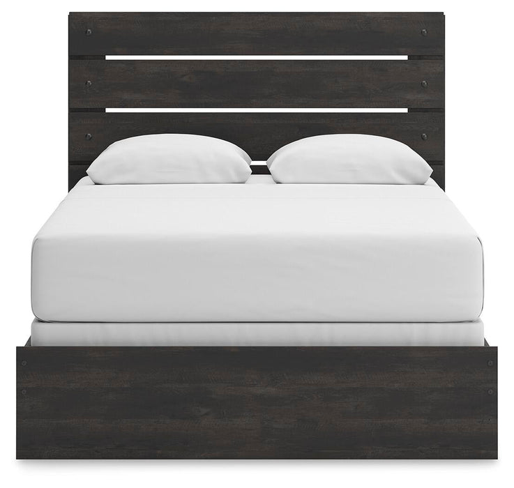 Delmorta Queen Panel Bed, Dresser, Mirror, Chest and Nightstand
