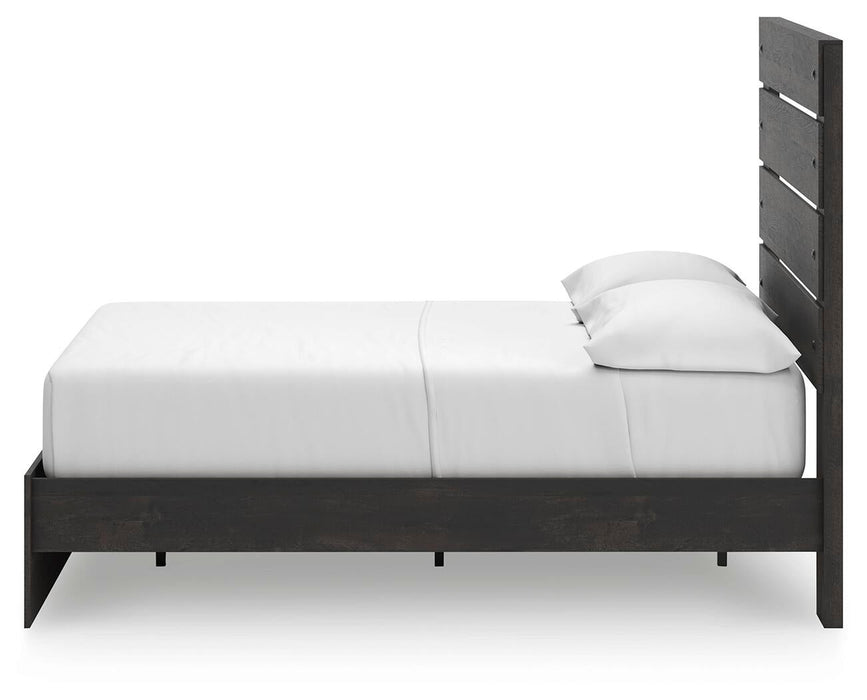 Delmorta Full Panel Storage Bed, Dresser and Mirror