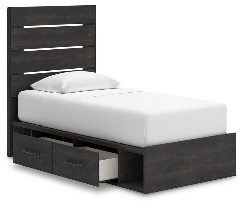 Delmorta Twin Panel Storage Bed, Dresser, Mirror, Chest and Nightstand