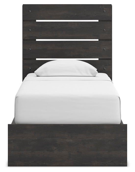 Delmorta Twin Panel Storage Bed, Dresser, Mirror and Nightstand