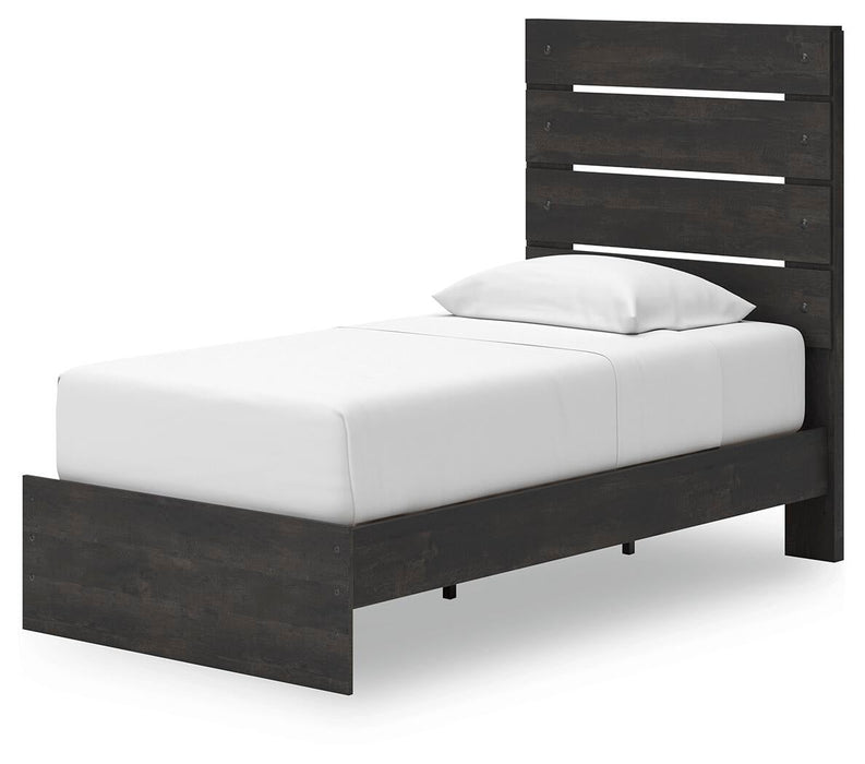 Delmorta Twin Panel Storage Bed, Dresser and Mirror
