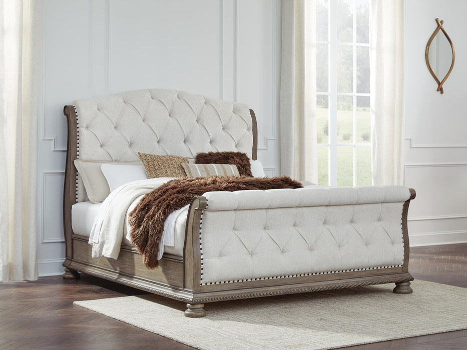 Ardenfield California King Upholstered Sleigh Bed, Dresser, Mirror and Nightstand