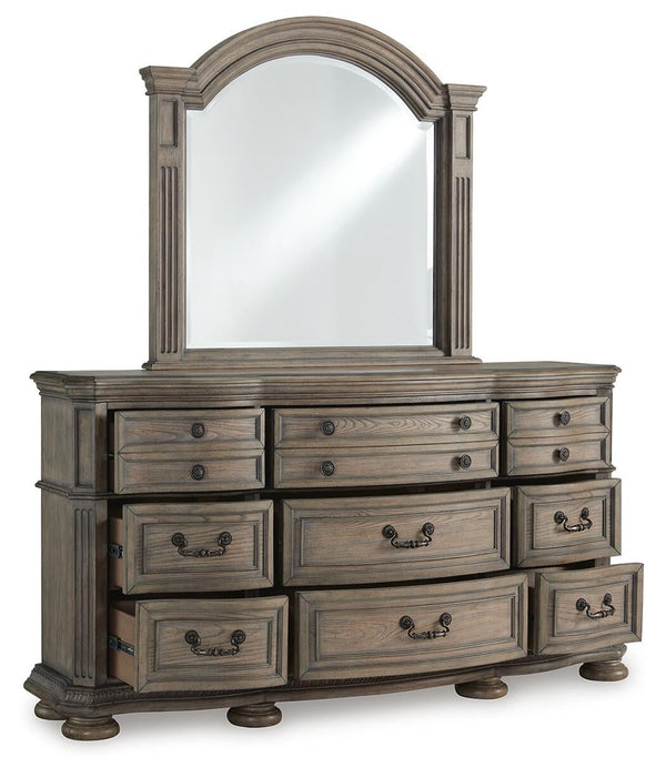 Ardenfield King Upholstered Sleigh Bed, Dresser, Mirror, Chest and Nightstand