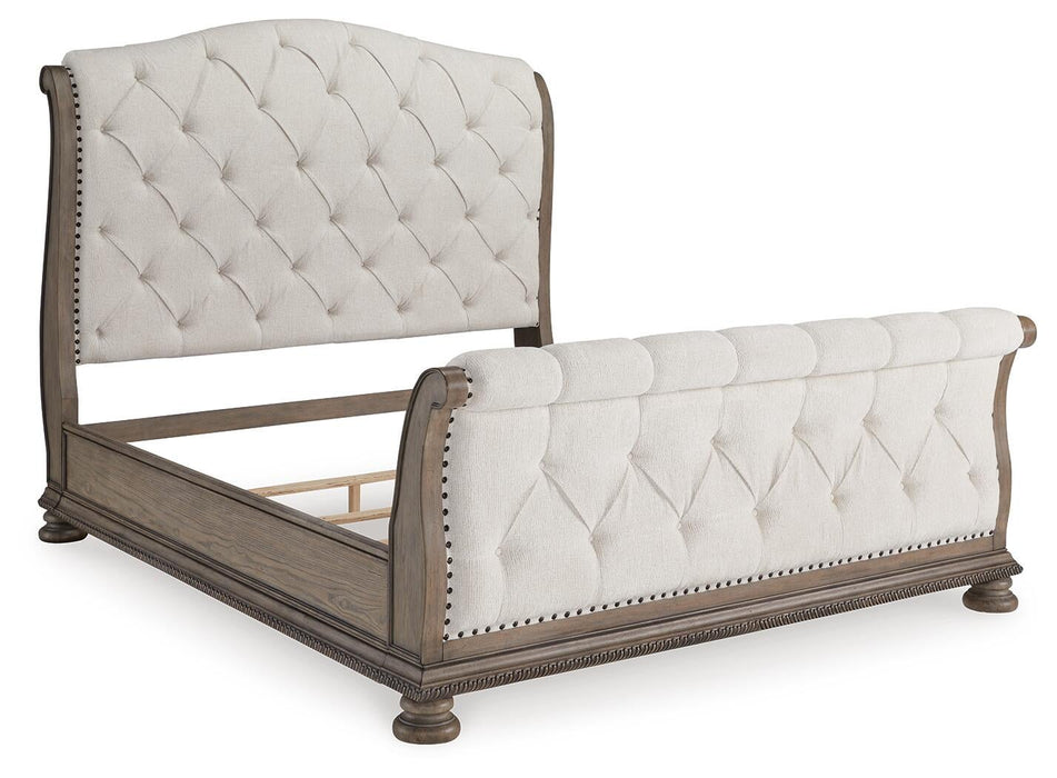 Ardenfield King Upholstered Sleigh Bed, Dresser, Mirror and Nightstand