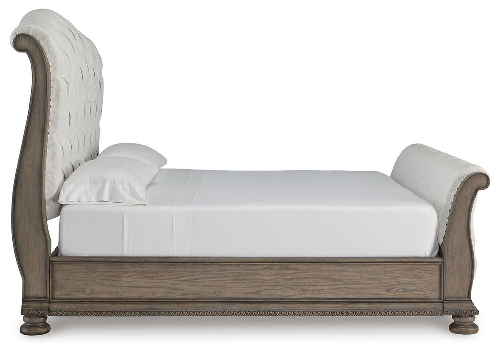 Ardenfield King Upholstered Sleigh Bed, Dresser and Mirror