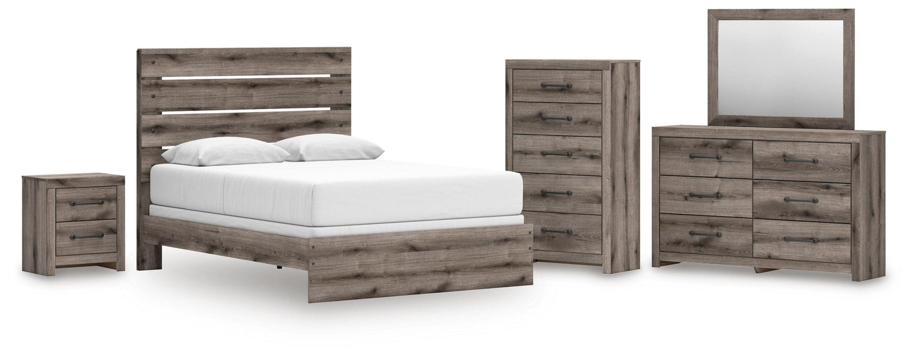 Urbanoore Queen Panel Bed, Dresser, Mirror, Chest and Nightstand