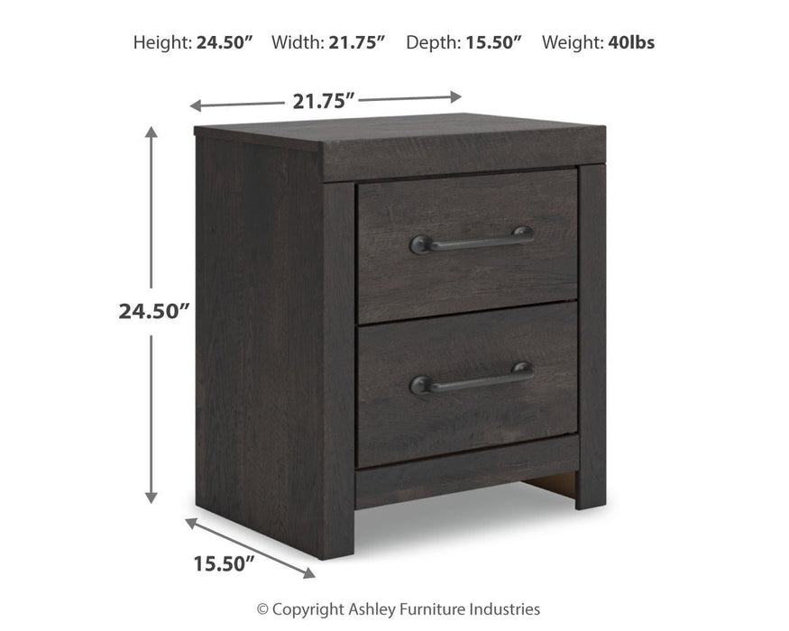 Delmorta Full Panel Storage Bed, Dresser, Mirror, Chest and Nightstand
