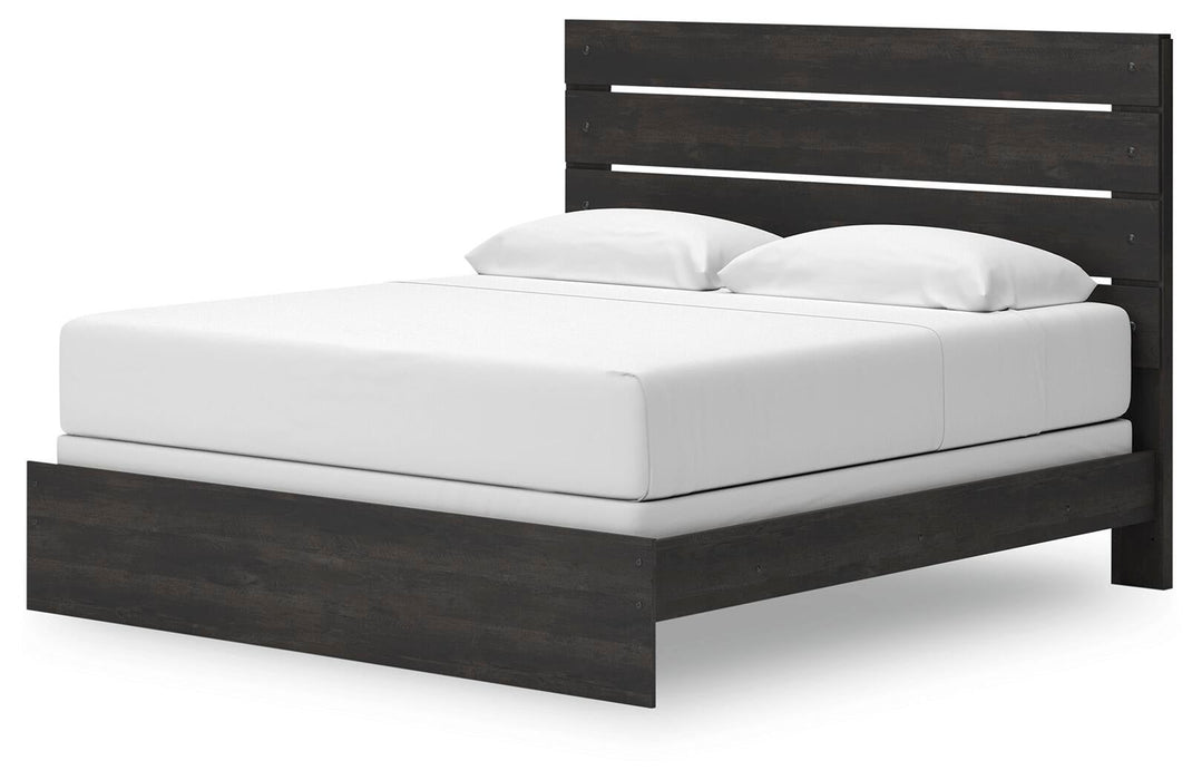 Delmorta King Panel Bed, Dresser, Mirror, Chest and Nightstand