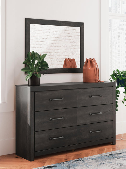 Delmorta King Panel Bed, Dresser, Mirror, Chest and Nightstand