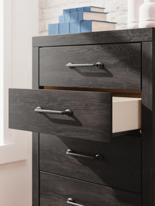 Delmorta King Panel Bed, Dresser, Mirror, Chest and Nightstand