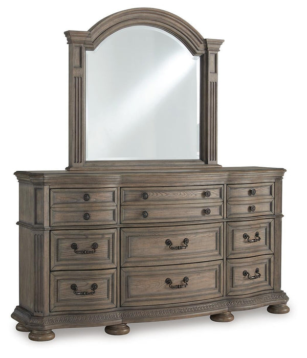 Ardenfield Queen Upholstered Sleigh Bed, Dresser, Mirror and Nightstand