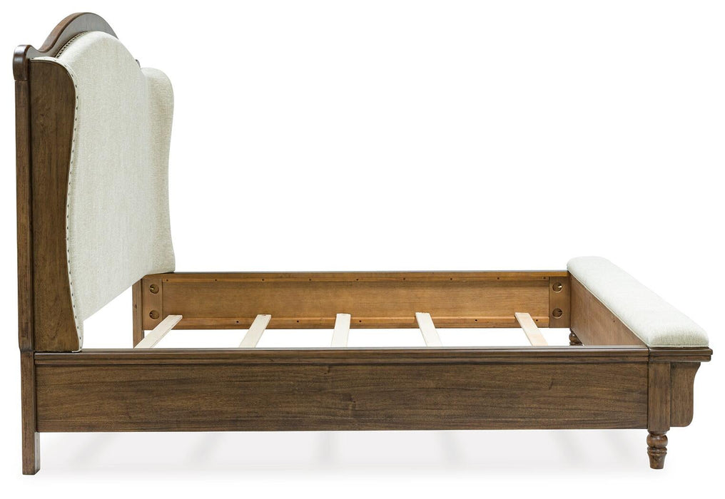 Sturlayne King Upholstered Panel Bed, Dresser and Mirror
