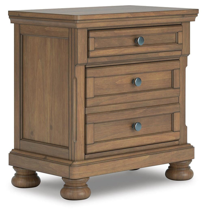 Vandenmore California King Storage Sleigh Bed with Mirrored Dresser and Nightstand