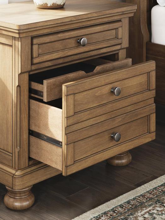 Vandenmore California King Storage Sleigh Bed with Mirrored Dresser and Nightstand